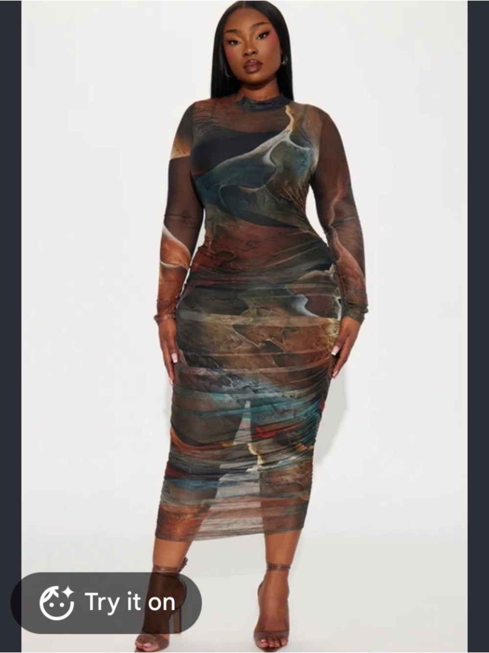 Fashion Nova Bailey Mesh Midi Dress - Brown, Teal, Rust